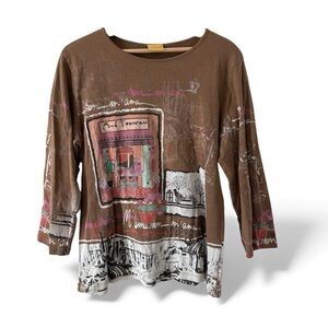 Katina Marie Made in USA Art Print Top Café Paris Scene 100% Cotton XL